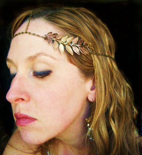 Forest Nymph Headpiece Crown Headdress Headchain Halo Assymetrical with Single Fern Leaf