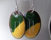 Etsy, Enamel on Copper:  Green and Yellow Enamel Earrings, Enamel, Etsy Jewelry, Jewelry, Enamel Earrings, Enamel