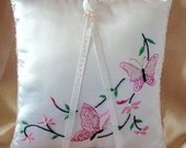 Treasury Item-Beaded Pink Butterflies Ring Pillow-Vintage Design-Unusual and Perfect for Spring-Summer Weddings
