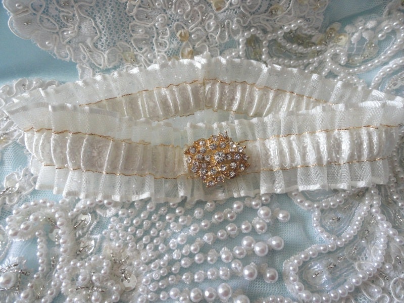 Ivory-Gold Jeweled Illusion Keepsake Garter-OOAK