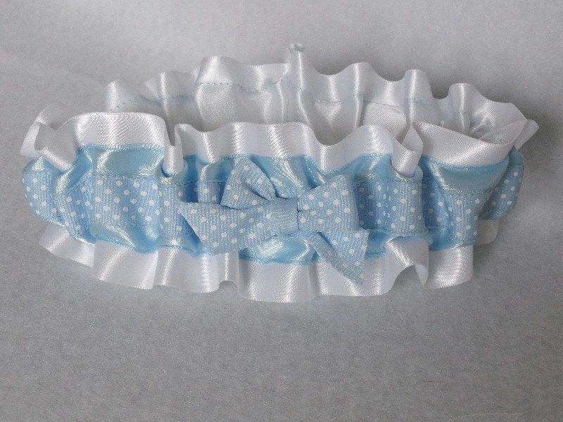 Soft Bridal Blue and White Satin Polka Dot Garter