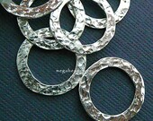 15mm Hammered Ring 925 Sterling Silver Round Jump Ring F347 - 4 pcs