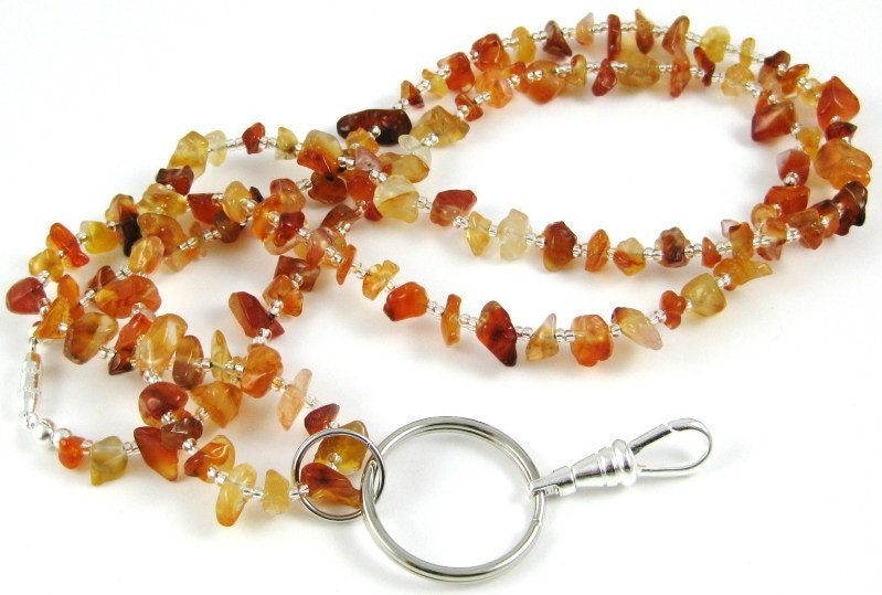 Orange Carnelian gemstone chip lanyard ... perfect for your ID badge key eyeglasses