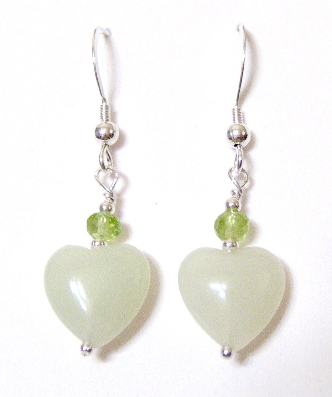 Key Lime Heart New Jade and Peridot Sterling Silver French Earwire Earrings