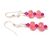 Wild Cherry Pink Rondelle and Swarovski Crystal French Hook Earrings
