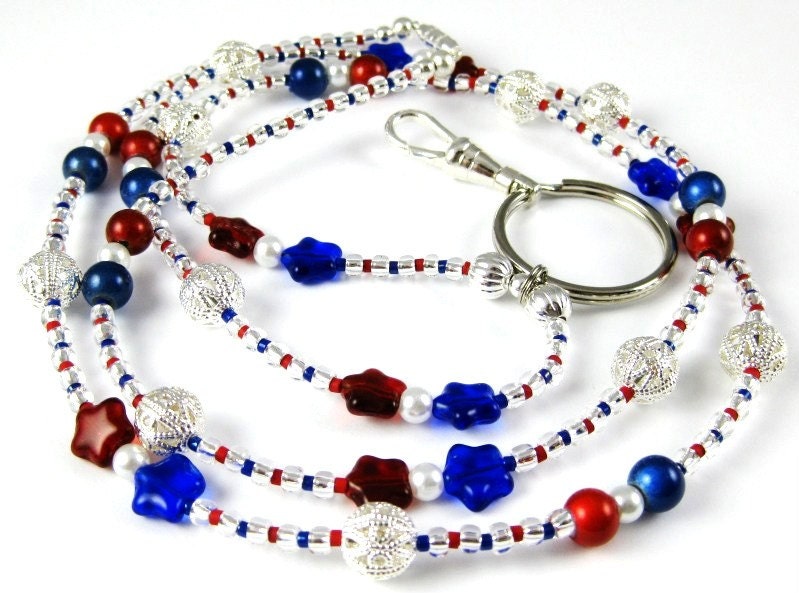 Patriotic Red White And Blue ID Badge Lanyard Or Eyeglass Chain