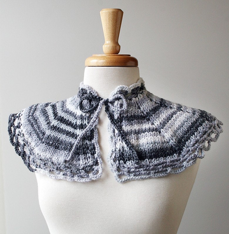 Sample SALE - Ombre Knit Merino Wool Collar - Matilda Scarflette - Grey and White - ElenaRosenberg