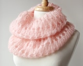 Fall Winter Fashion - Knit Cowl - Mohair and Silk - Snood Infinity Scarf - Soft Pink - TickledPinkKnits