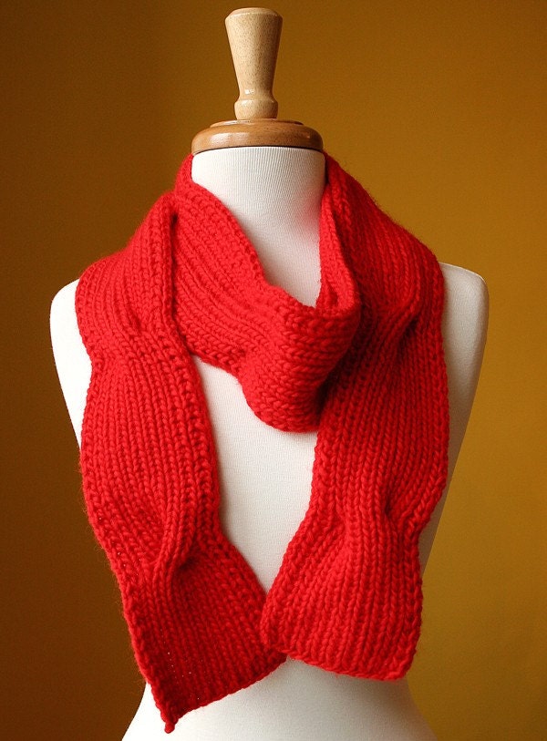 Sample SALE - Fall Scarf - Merino Wool Red Knit Scarf - Fall Winter Fashion