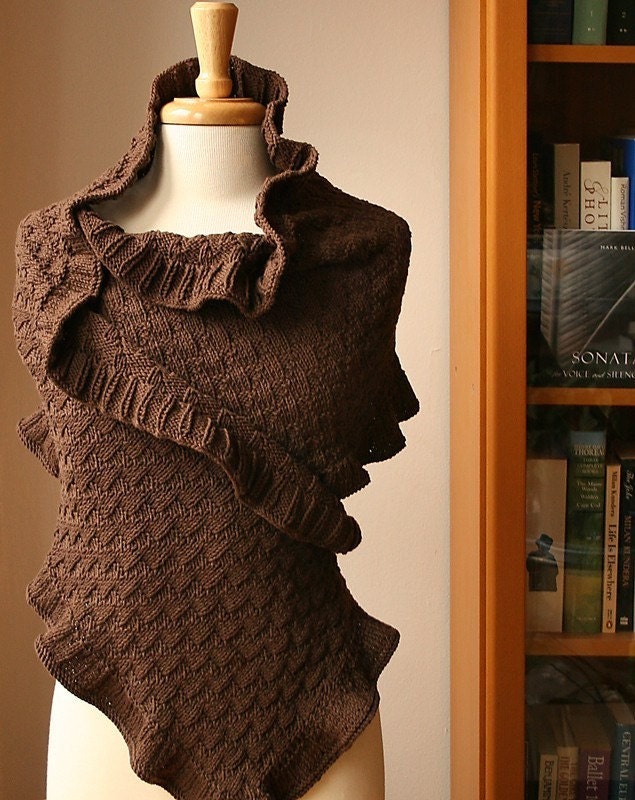Rococo Knit Shawl - Merino Wool and Cotton Wrap - Wedding Shawl / Wrap / Bolero / Shrug - Mustard Yellow