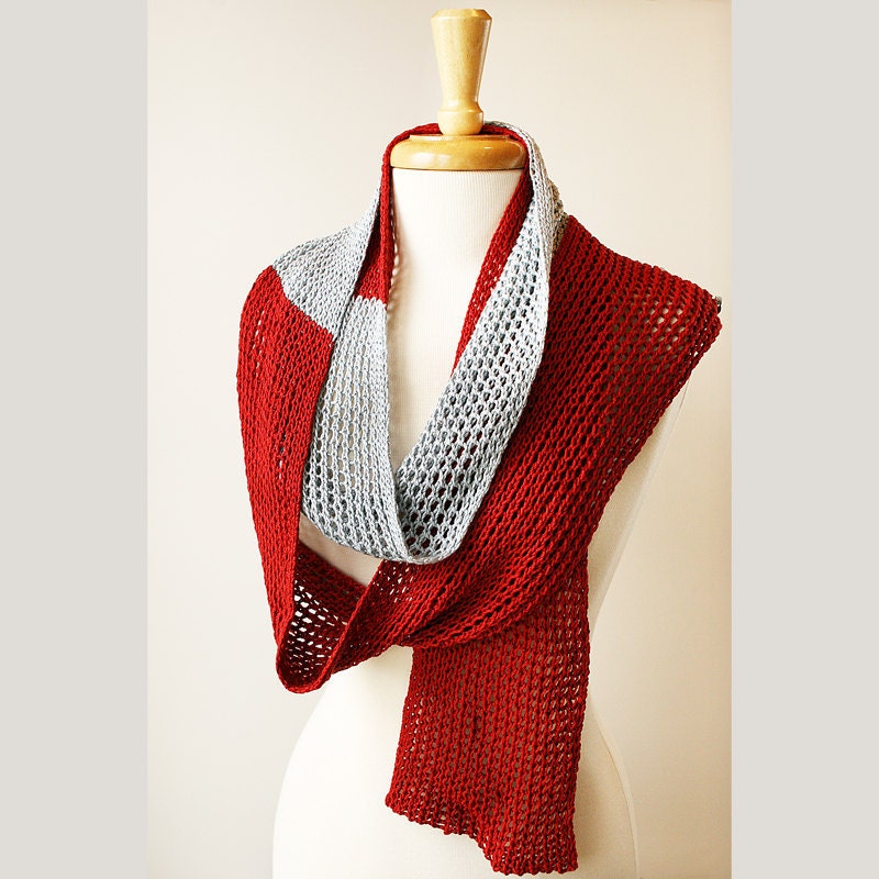 Women Fashion Accessories - Color Block Luxurious Silk Scarf - Infinity Scarf - Red and Silver