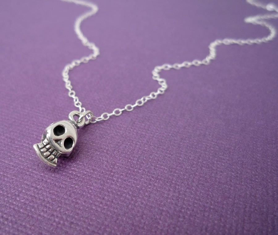 tiny sterling silver skull necklace gift for her