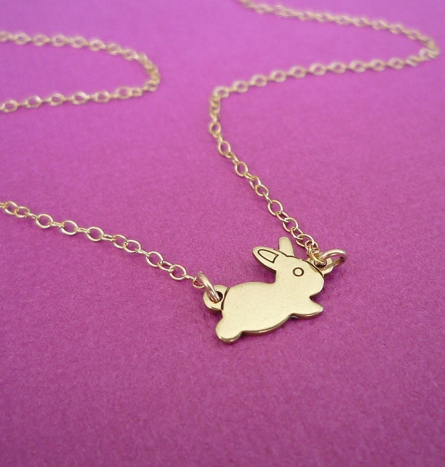 monsieur bunny necklace raw brass bunny with 14kt gold filled chain