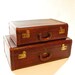 Set of Large Brown Leather Mock Crock Suitcases
