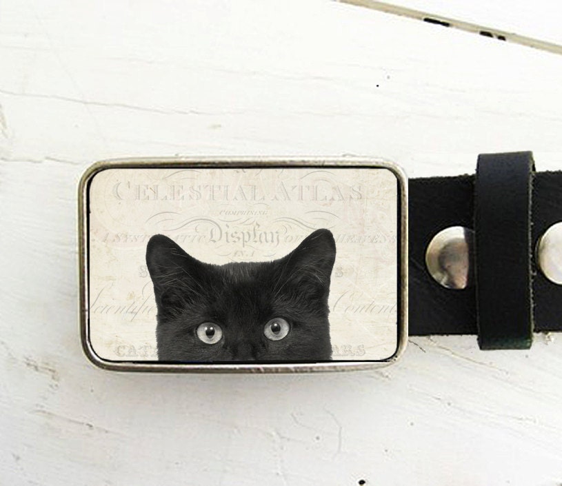 Belt Buckle Black Cat- Halloween Belt Buckle- Peeping Tom