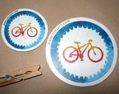 Bike Sprocket Vinyl Bumper sticker set - Original batik by Sleeping Bee Batiks
