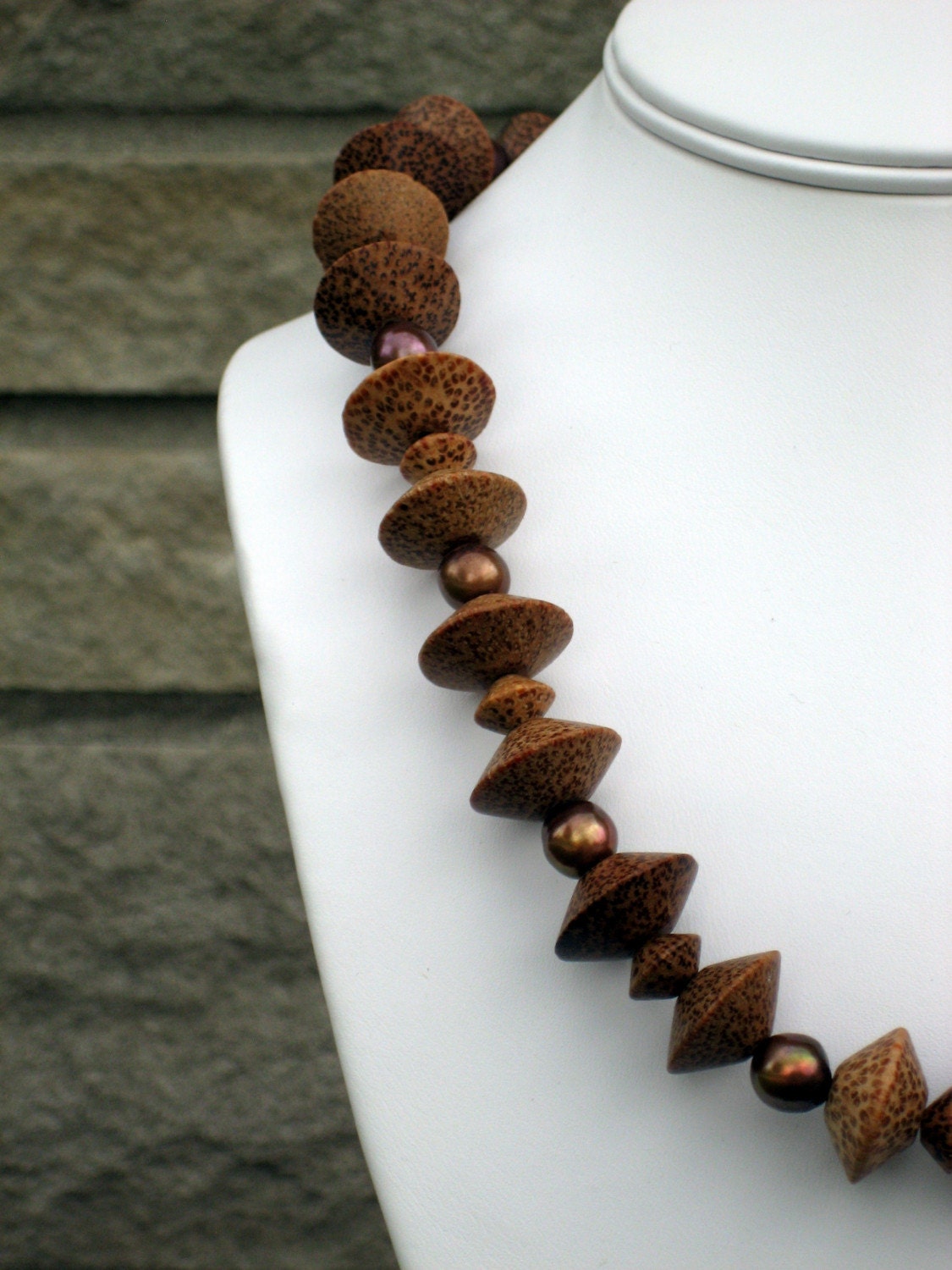 Bayong Wood and Pearl Necklace