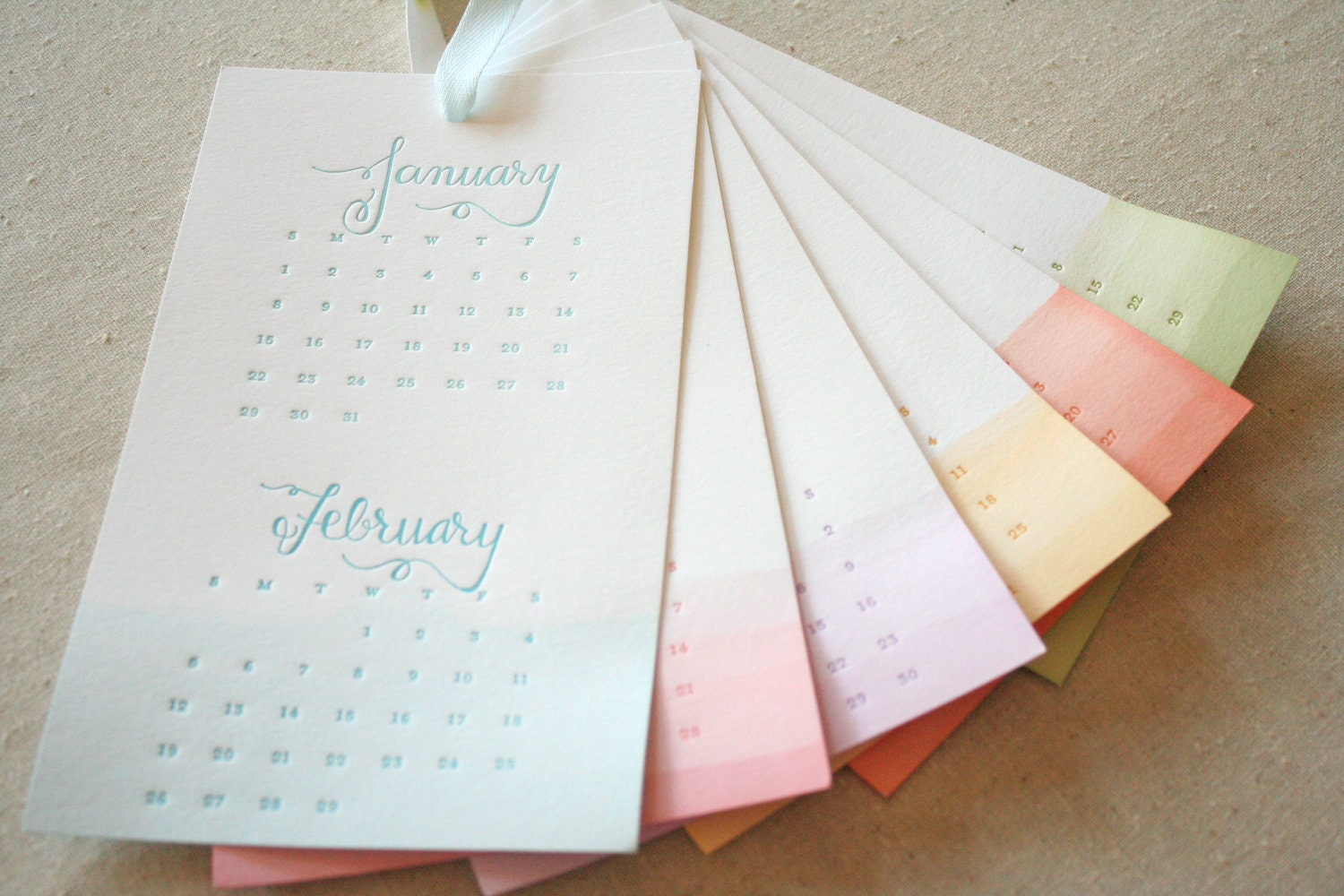 Sale - 2012 Letterpress and Dip-Dyed Calendar