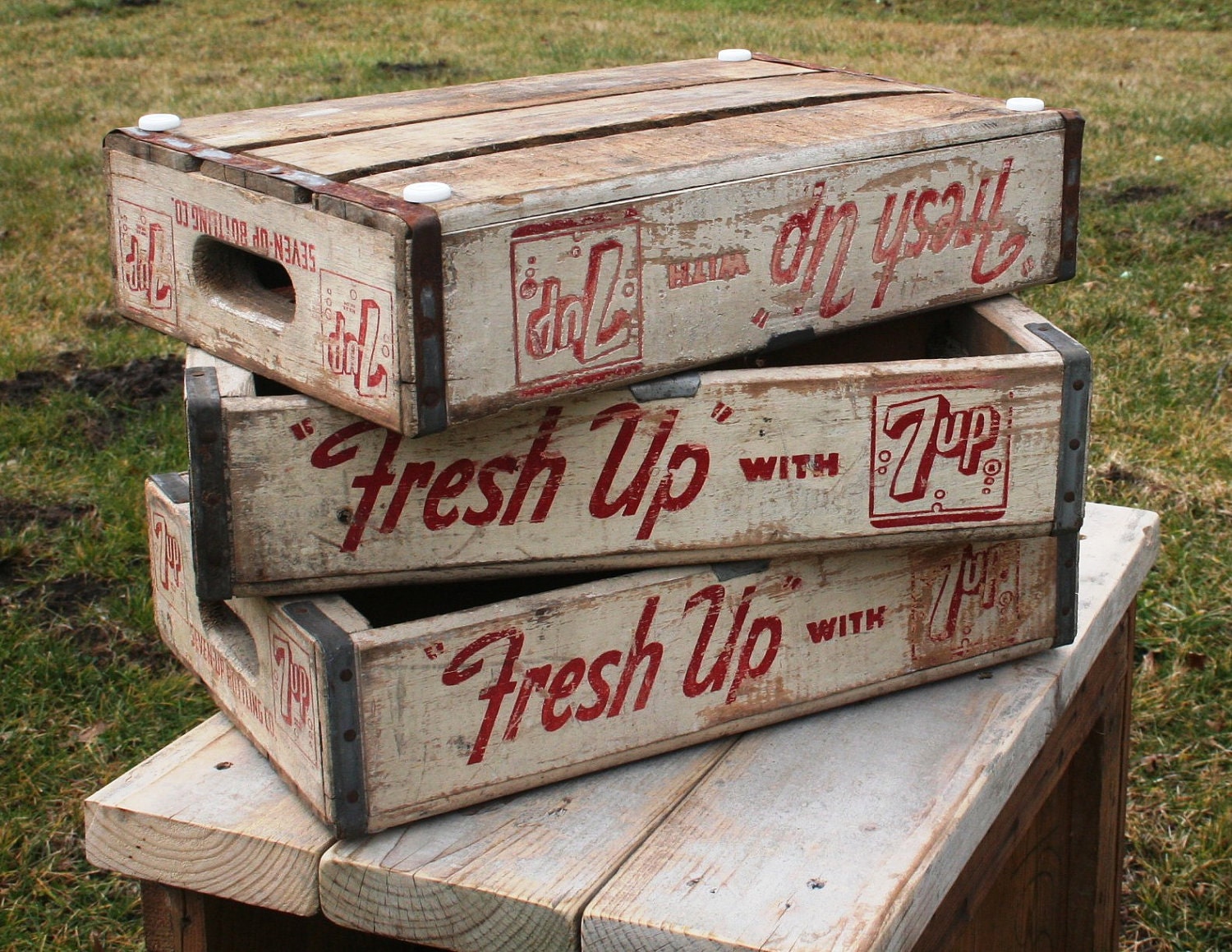 Rustic Cedar End Table With 7Up Crate Drawers for Kate Mallen