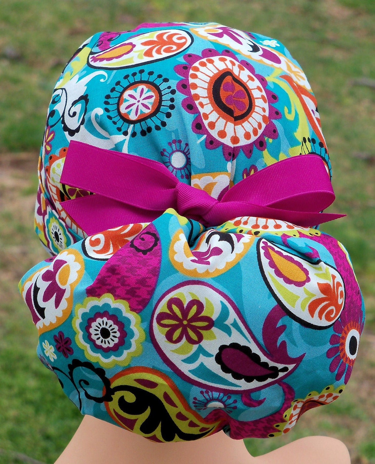 Womens Perfect Fit Ponytail Surgical Scrub Hat Cap- Passion Paisley