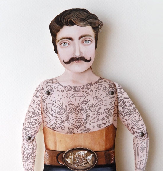 Victorian Tattooed Tough Guy Paper Puppet