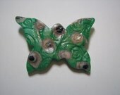Polymer Clay Green and Gray Butterfly Brooch Pin