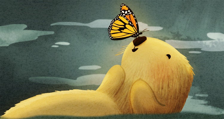 Sea Otter Print, Monarch Butterfly, Butterfly Art, Otter Love - "Monarch" - Art Print 13x19