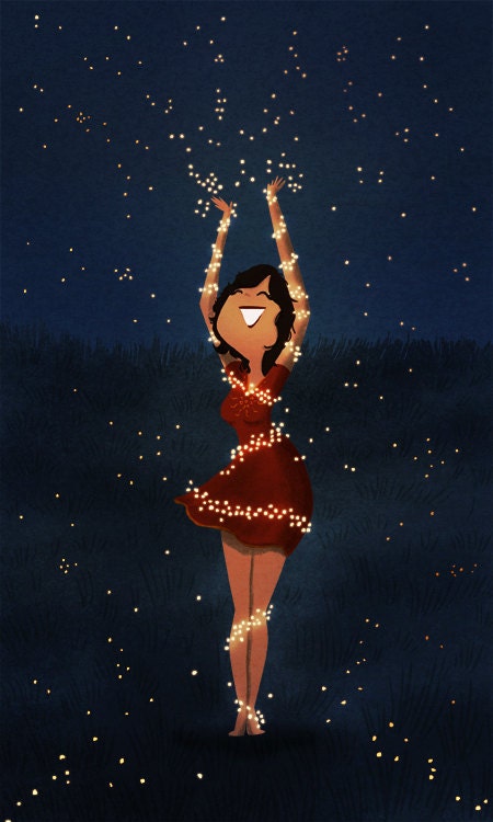 Firefly Art, Love Art, Girl Art Print - "Thank you" - Art Print 13x19