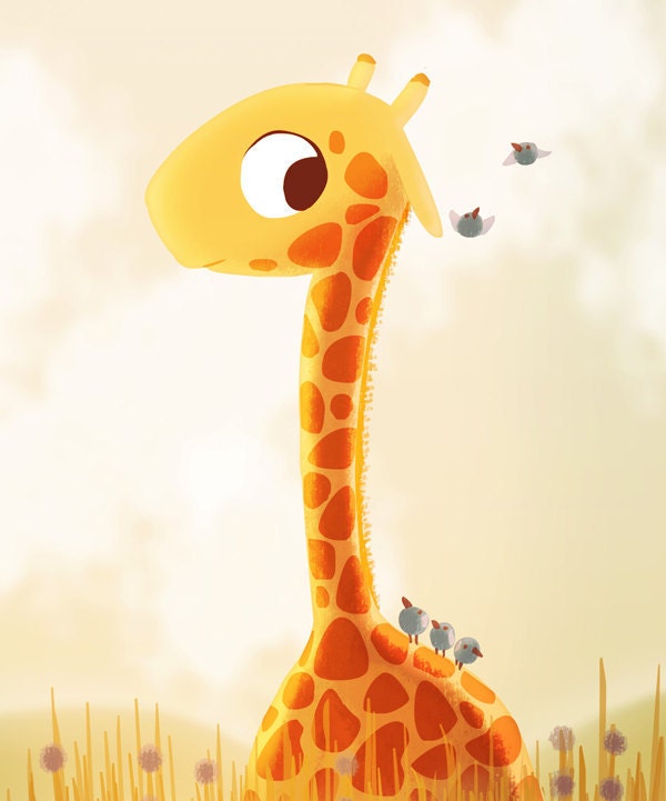 Giraffe Print, Kids Art, Cute Giraffe, Nursery wall art, Print for Nursery, Children Decor, Kids Wall Art - "Savannah" - Art Print 13x19