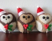 Holiday Christmas Owl Ornaments - Set of 3