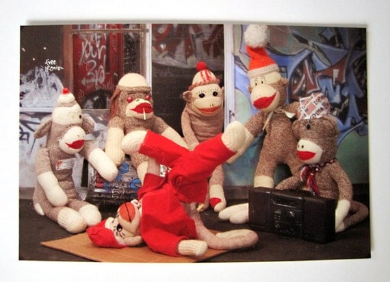 Sock Monkey Postcard 5 pack Break Dancing Sock Monkey B-Boy