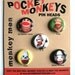 5 Sock Monkey Pins --vintage red heel monkeys-- MONKEY MEN button set