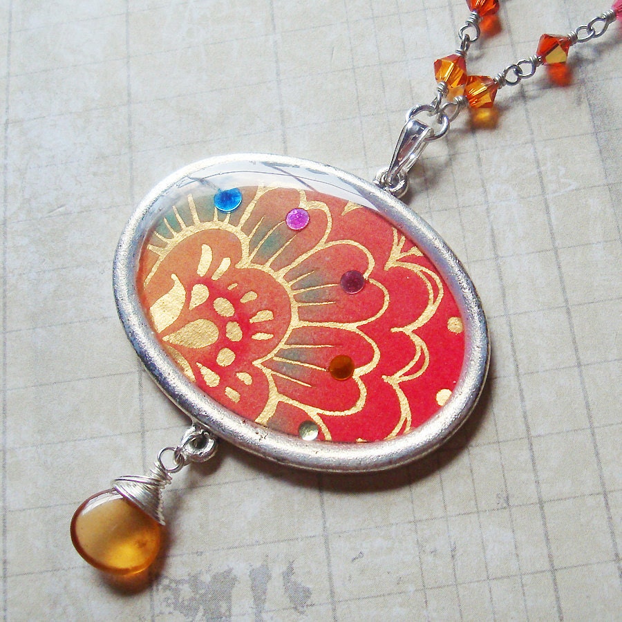 Bollywood Bling Resin Pendant - Adorned with Hessonite Garnet
