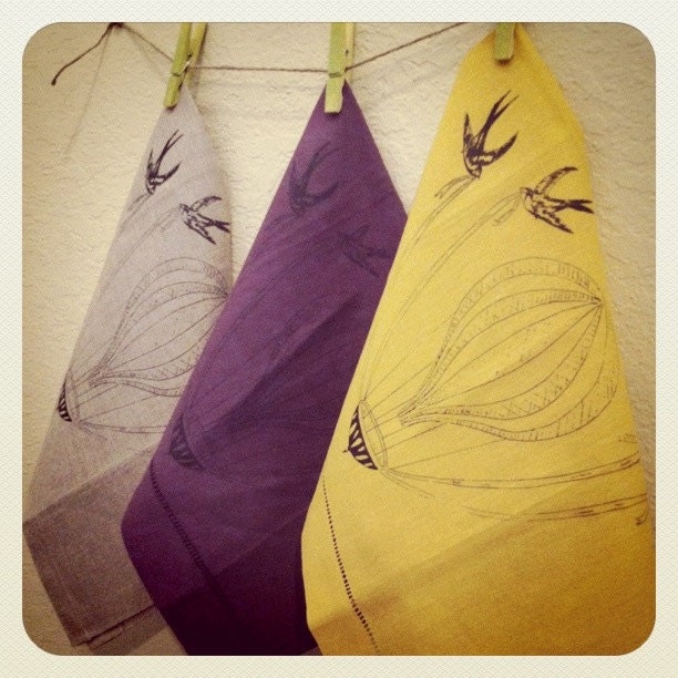 Hot Air Balloon Mustard Yellow Linen Tea Towel