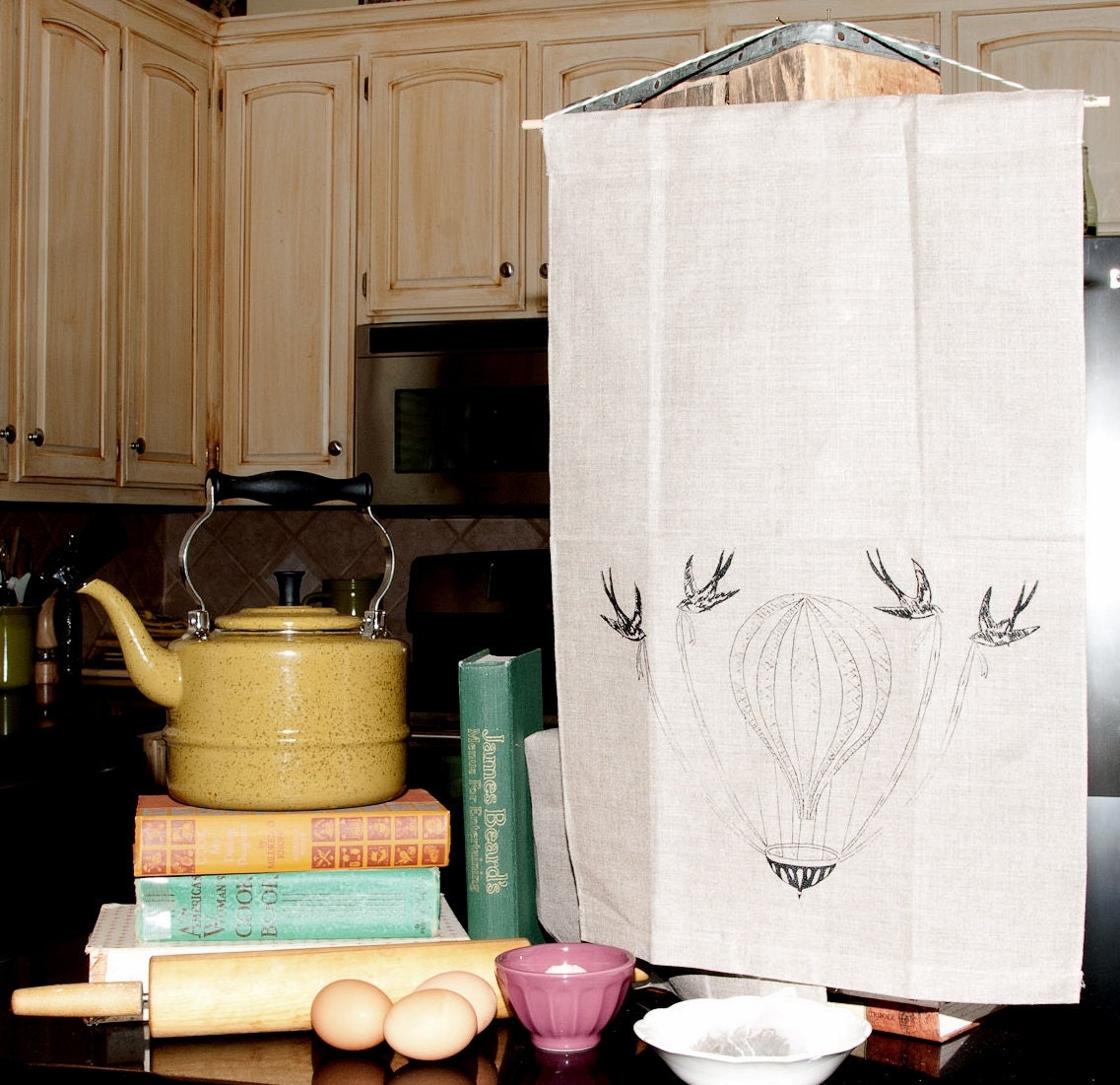 Hot Air Balloon Flax Linen Tea Towel