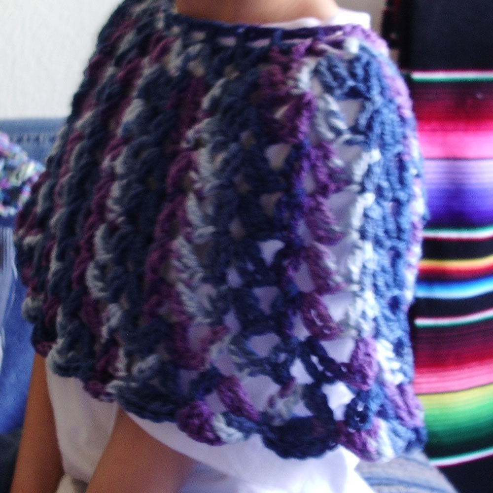 Clearance - Girl's Crocheted Capelet - Purple and Blue