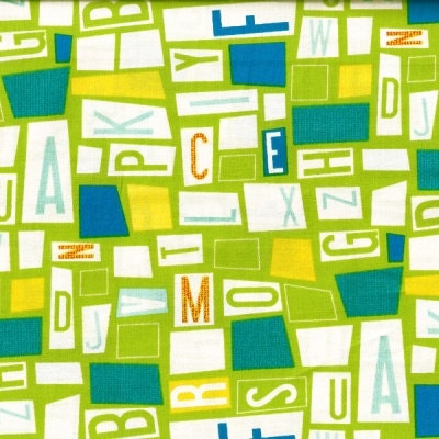 Sale- Letter fabric from the Aldo to Zippy collection - lime green