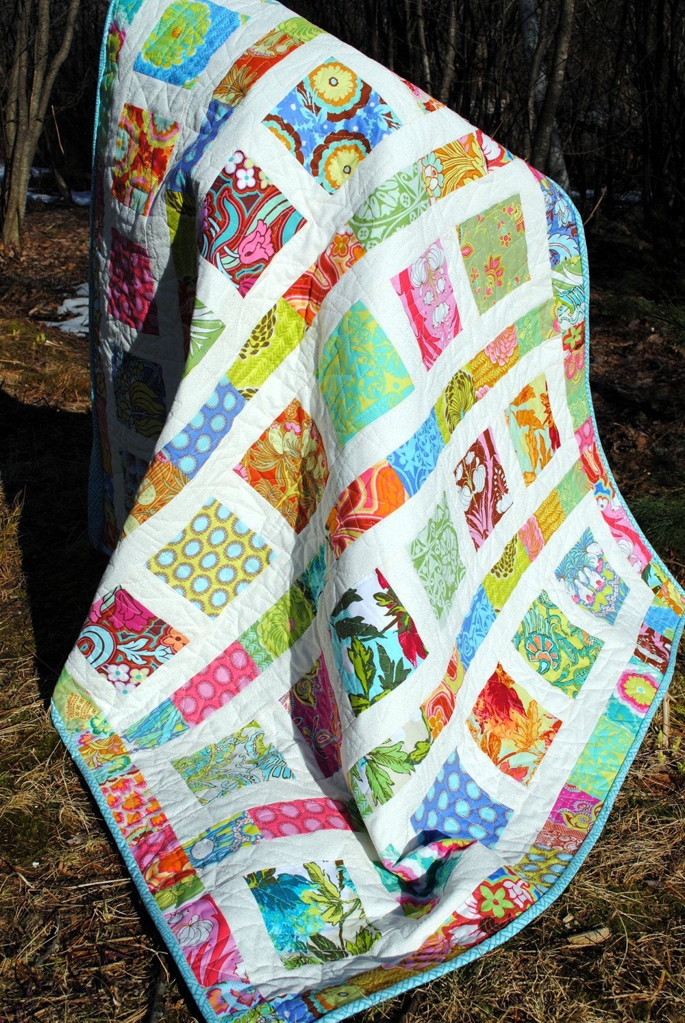 PDF Baby QUILT PATTERN....Quick and Easy...2 Charm Square Packs or Fat Quarters, Flowers in the Sunshine
