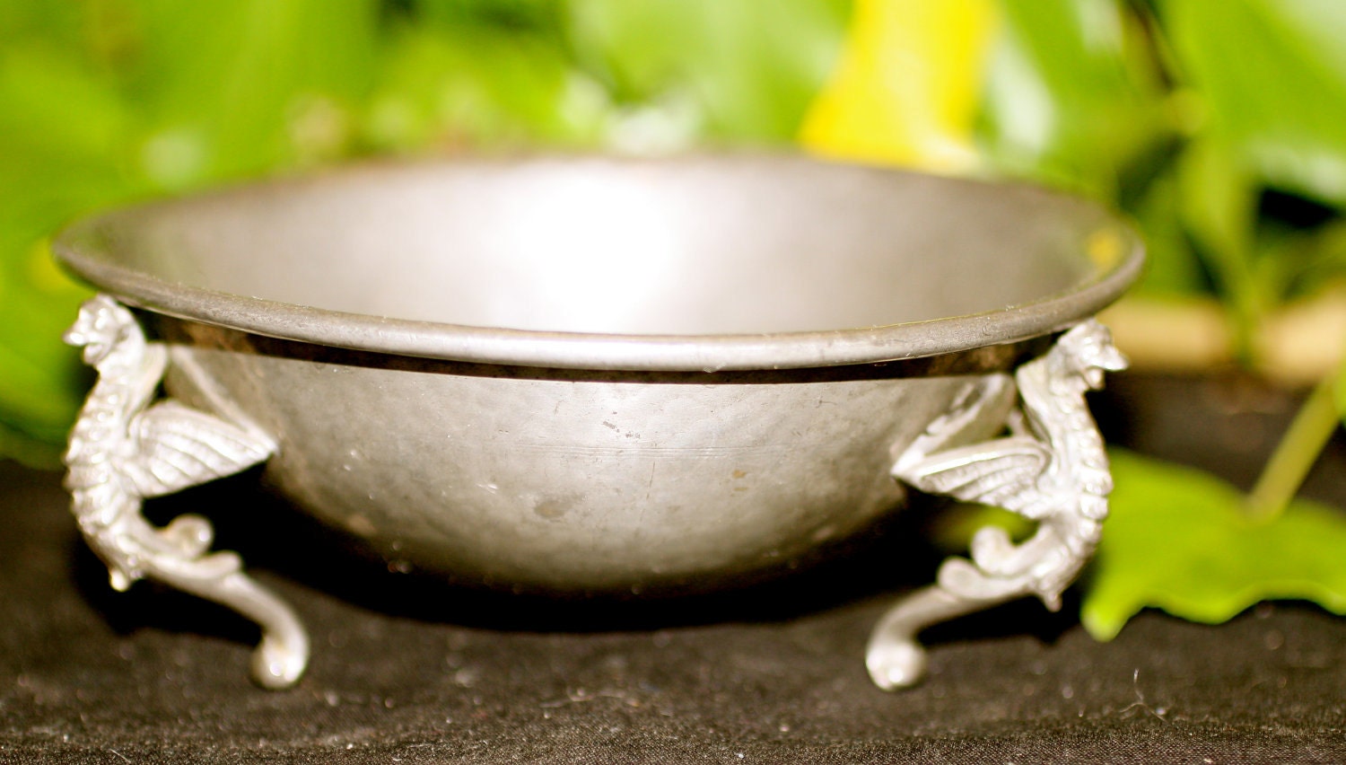 Vintage Pewter Dragon Offering Dish