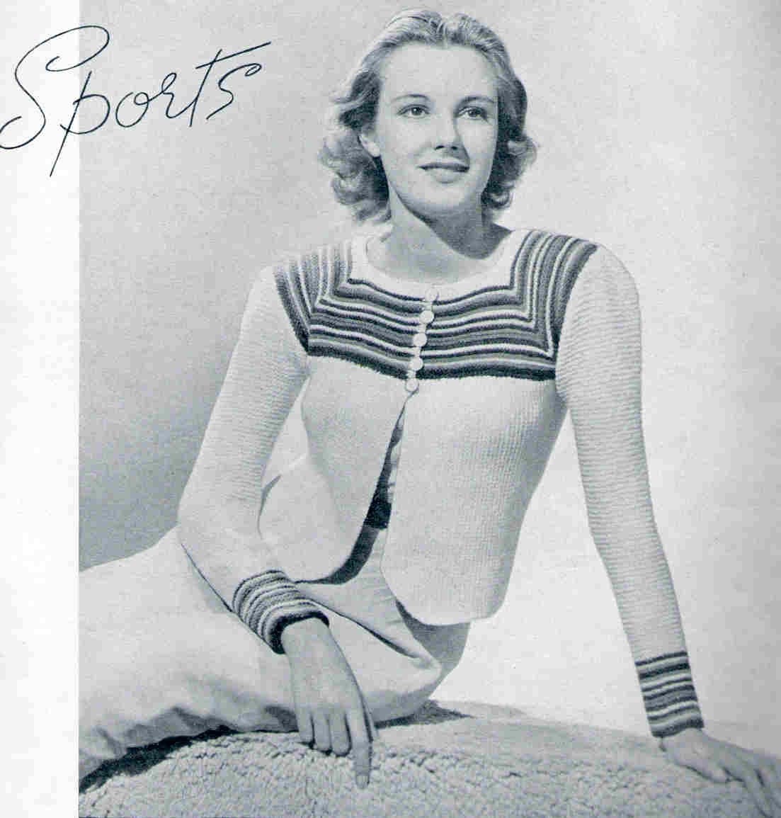 Vintage Knitting Pattern 30's Sports Bolero Cardigan Jacket in Stripes pdf