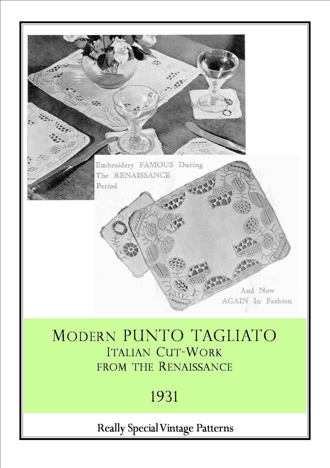 1930s Vintage Embroidery Pattern Tutorial PUNTO TAGLIATO Renaissance Italian Cut-Work Embroidery E-Book pdf E114