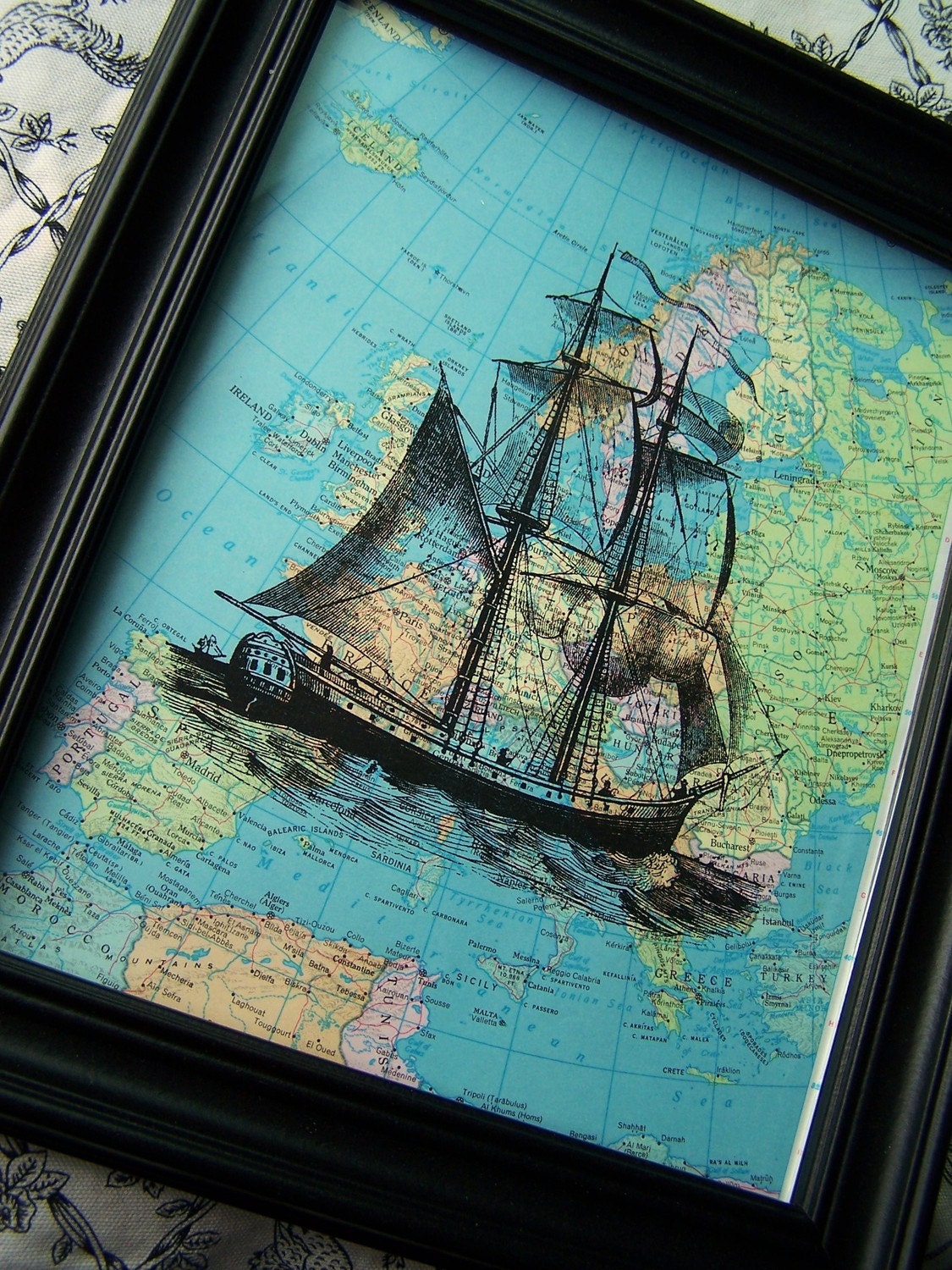 Ship, Nautical, Map, Pirate Ship,  Boat, Atlas, Upcycled