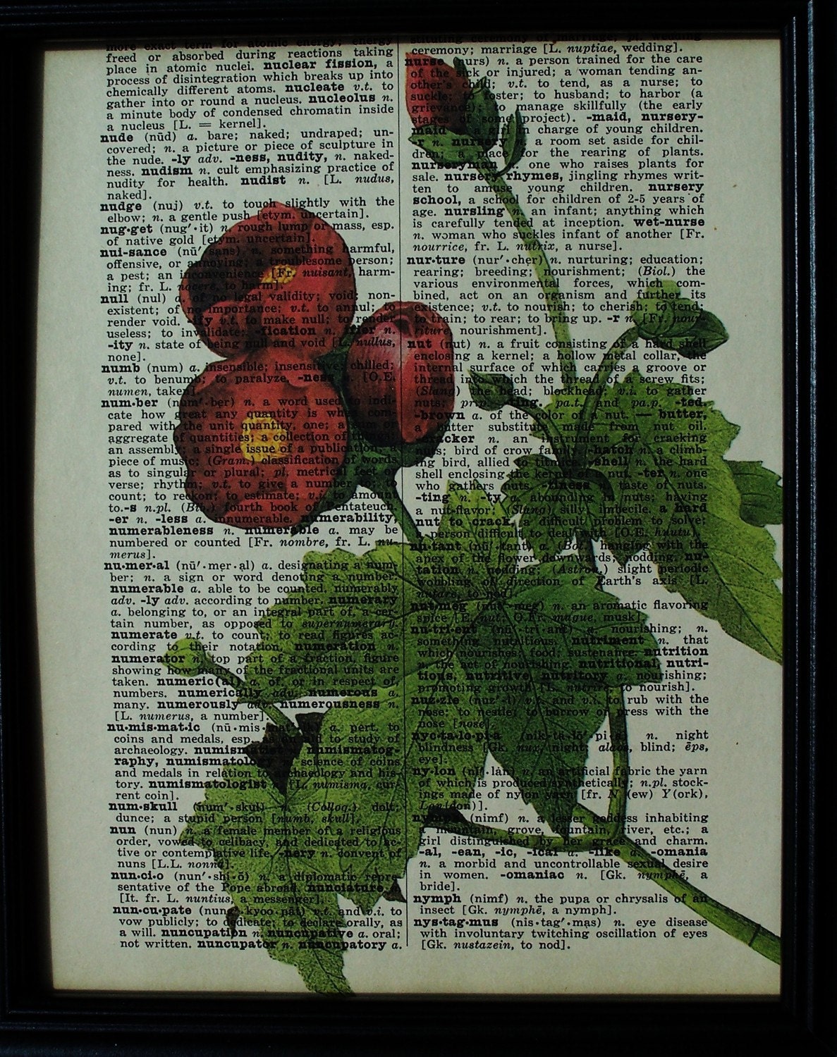 Purple Mallow Flower, Book Plate No. 7 Flowers Print 8 X 10 PRINT ON VINTAGE Book Pages
