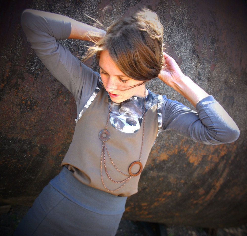 BRECCIA-Sand and Stone Cotton Blouse w/ Abstract Ink Blot Print
