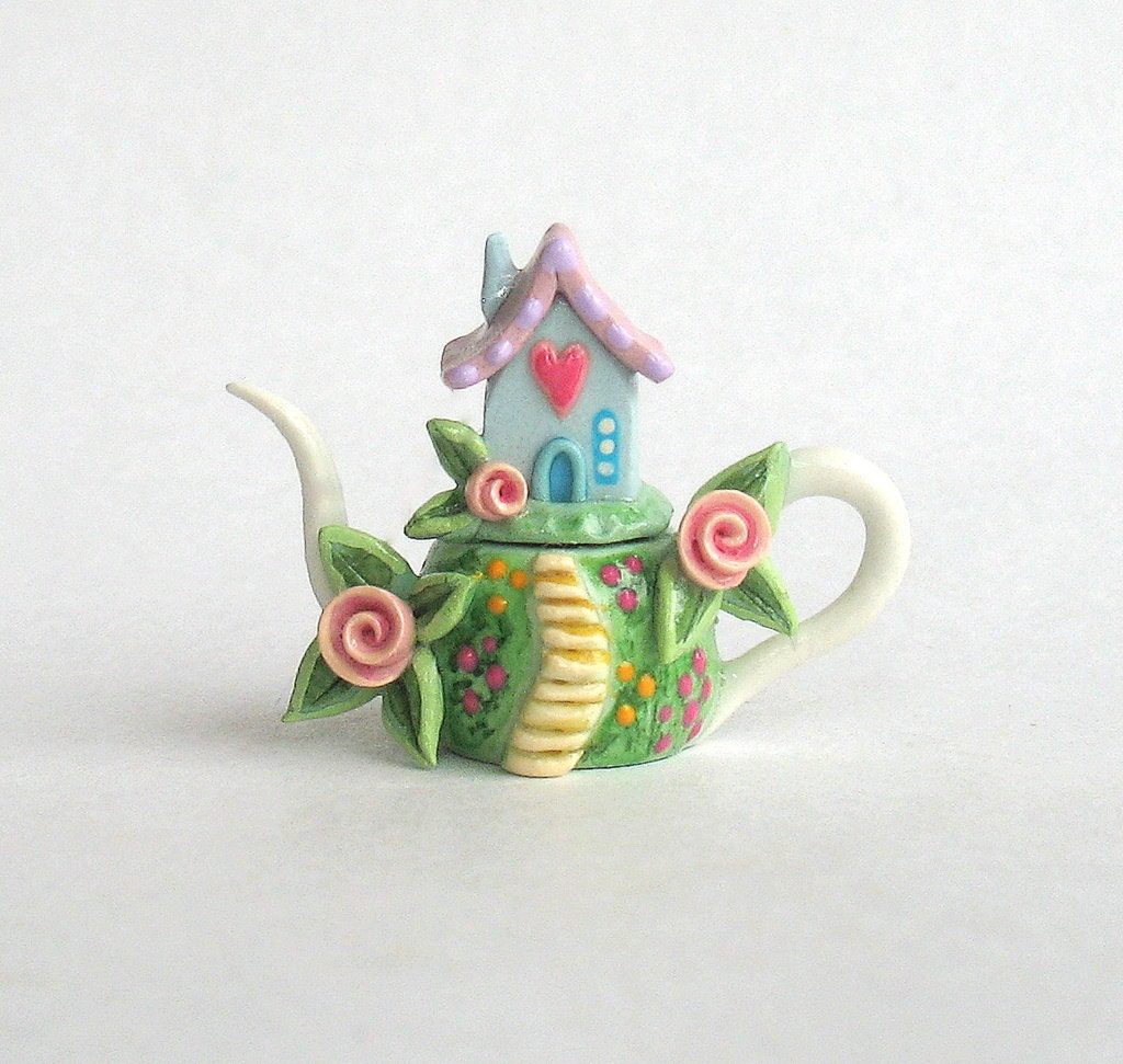 Miniature Sweetheart House on Hill Teapot OOAK by C. Rohal