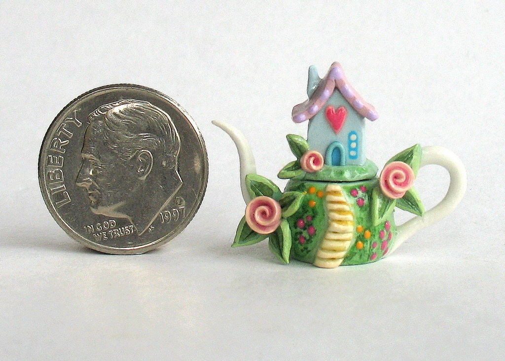 Miniature Sweetheart House on Hill Teapot OOAK by C. Rohal