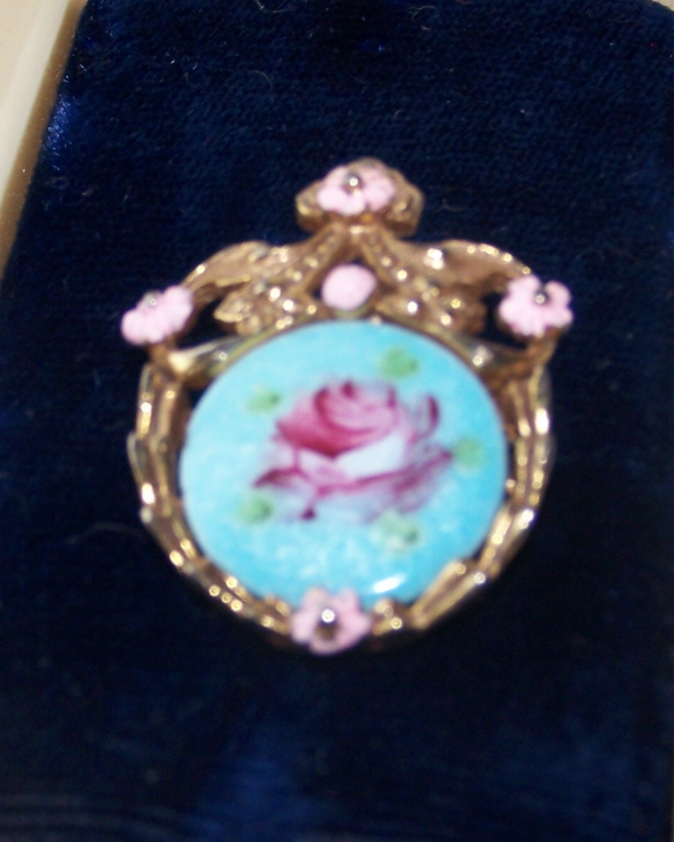 Jewelry, Brooch, Roses, Guilloche, Crown, Vintage,