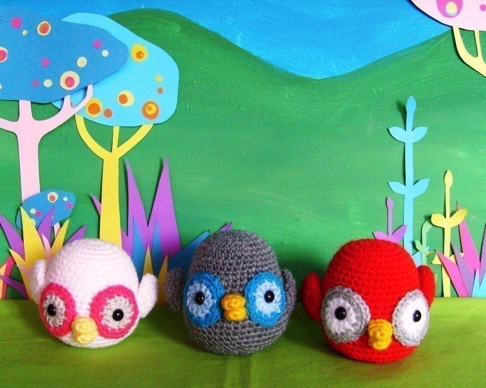 PATTERN fat little forest owls............ amigurumi pattern for round fat owl,  bird, toy plushie PDF