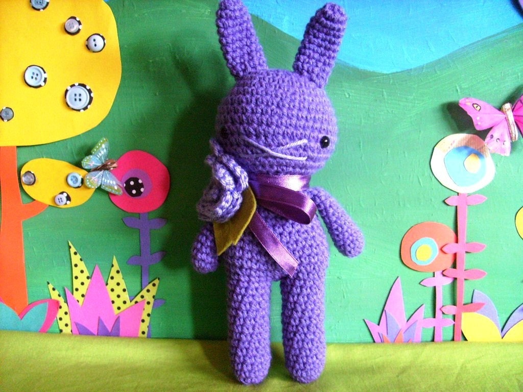 little violet ....crochet amigurumi purple rabbit doll with flower