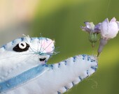Mini Bunny- Leaping Baby Blue Bunny - Rabbit Quilty Critter - Springtime Ornament